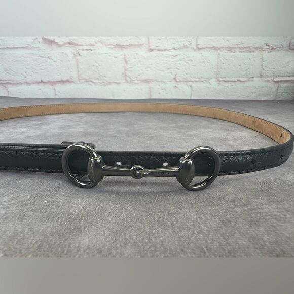 Authentic Gucci Black Gunmetal Horsebit Slim Belt 282349 90/36 - Picture 2 of 9